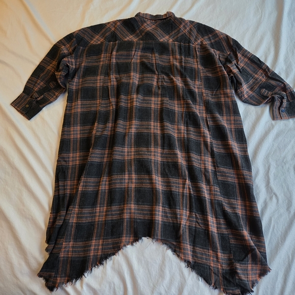 ZARA PREMIUM sz M Women's orange & black flannel tunic grunge y2k shirt dress - Picture 8 of 8